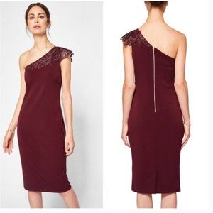NWT- Ted Baker Burgundy Jalis One Shoulder Dress